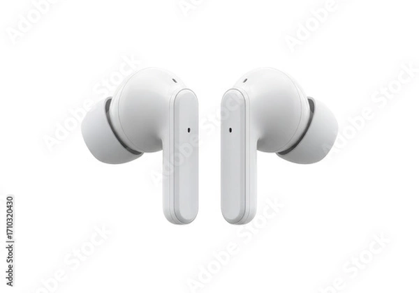 Fototapeta Wireless earbuds displayed against a clean background, showcasing modern design and technology