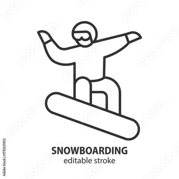 Fototapeta Snowboarder line icon. Snowboarding symbol. Editable stroke. Vector illustration.