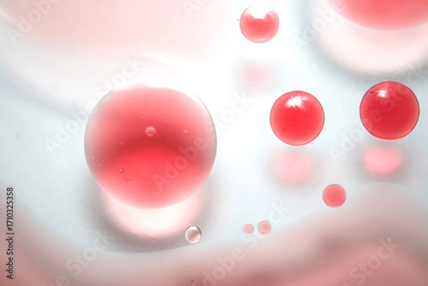 Fototapeta Abstract colorful water droplets on white surface with soft lighting