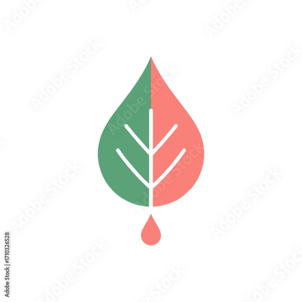 Fototapeta Vector icon of leaf with dew drops in green color
