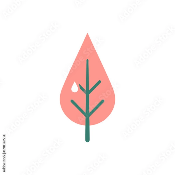 Fototapeta Vector icon of leaf with dew drops in green color