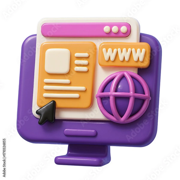 Fototapeta  Purple WWW Monitor Web Access 3D PNG