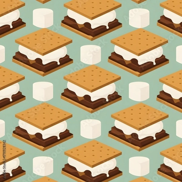 Fototapeta delicious s'mores and marshmallow seamless pattern