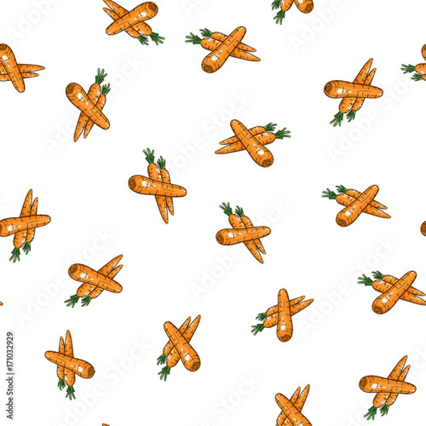 Fototapeta Vector carrot seamless pattern. Hand drawn fruit illustration