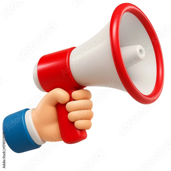 Fototapeta  3D Red Megaphone Icon PNG No Background Public Alert Symbol