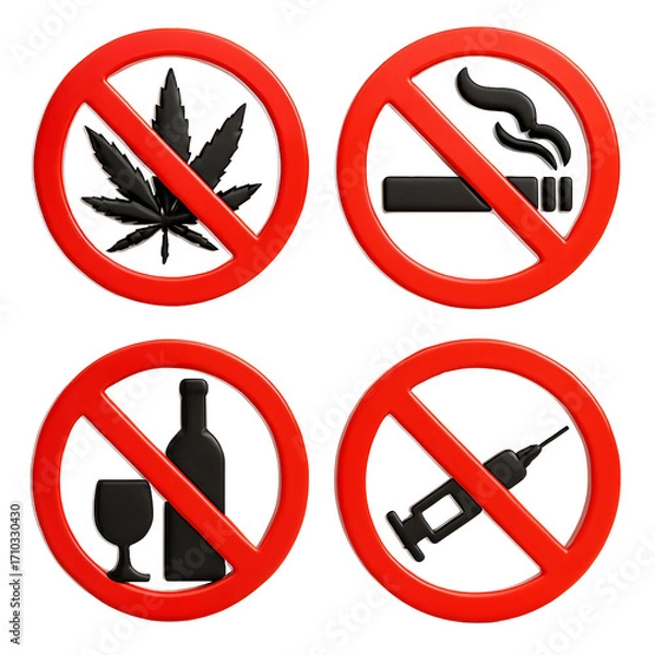 Fototapeta  3D No Smoking Icon PNG Transparent Red Circle Tobacco Ban Symbol
