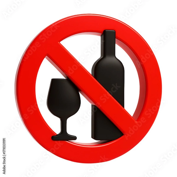 Fototapeta  3D Alcohol Prohibited Icon PNG Red Circle Transparent Wine Ban Symbol
