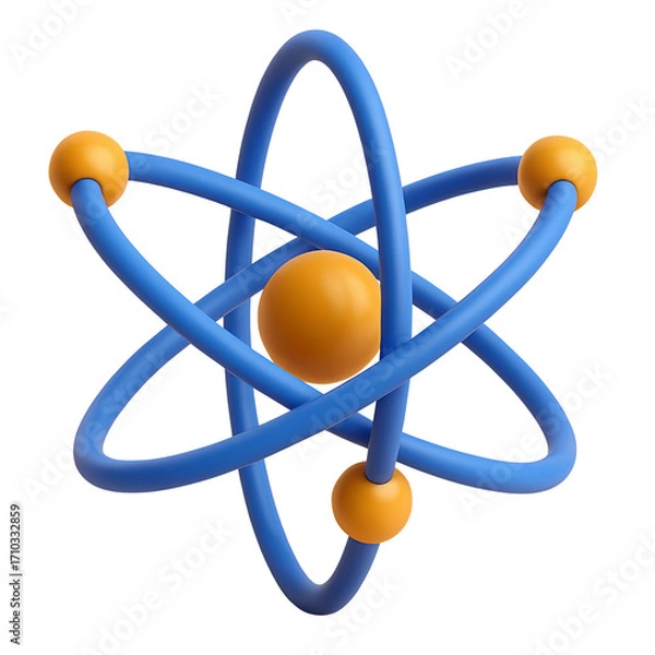 Fototapeta  3D Atom Model with Orbiting Electrons Transparent PNG