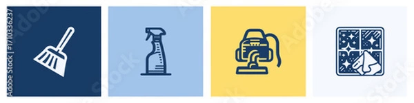 Fototapeta Collection of minimalist line icons representing various cleaning and sanitation tools for web and print