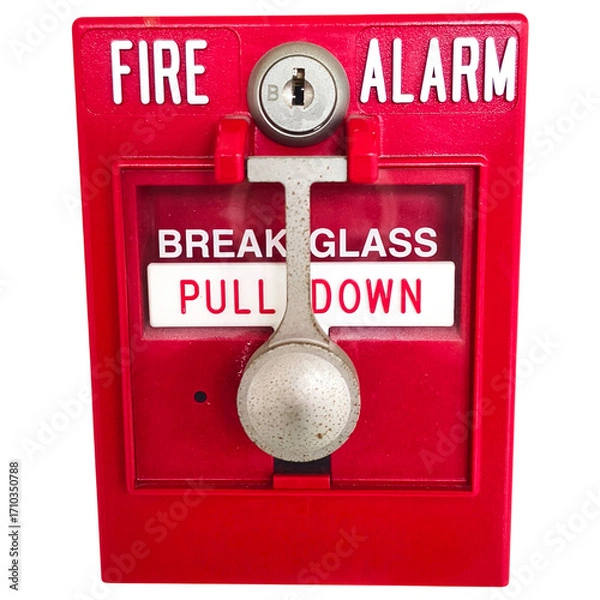 Fototapeta Fire alarm box with pull down handle for emergency use
