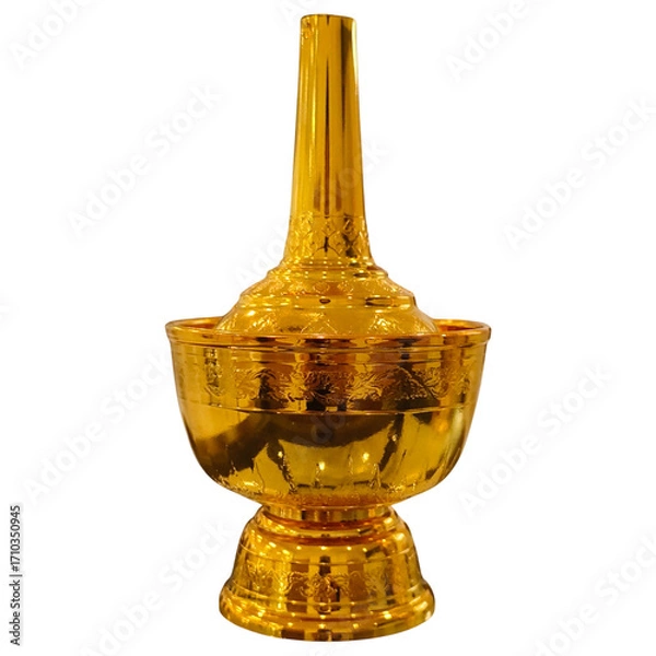 Fototapeta Golden traditional decorative container with intricate patterns and shiny surface