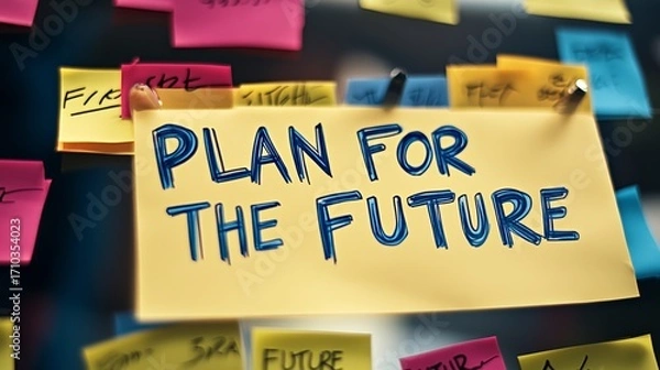 Obraz Inspirational planning message on sticky notes wall