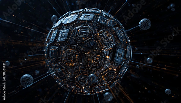 Fototapeta Abstract Futuristic Orb Covered in Circuitry and Microchips
