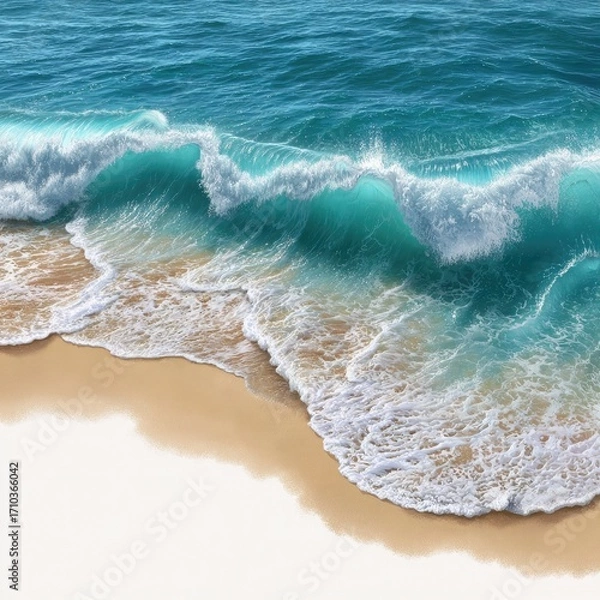 Fototapeta Turquoise Ocean Wave Crashing on a Sandy Beach Shoreline