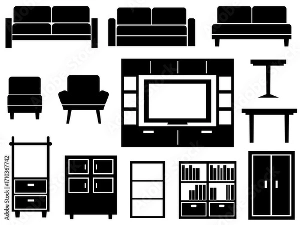 Fototapeta ソファ 棚 テーブル 家具 インテリア シルエット 素材