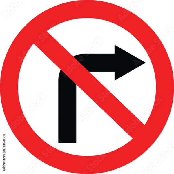 Fototapeta Road sign right turn is prohibited. Do not turn right road sign. No right turn icon. flat style.