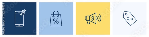 Fototapeta Vector icon set representing digital marketing, e-commerce sales, and online shopping promotions