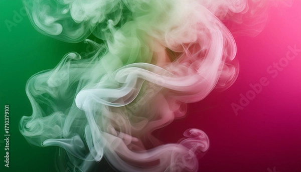 Fototapeta Soft Smoke Swirls Against Contrasting Green And Pink Backgrounds