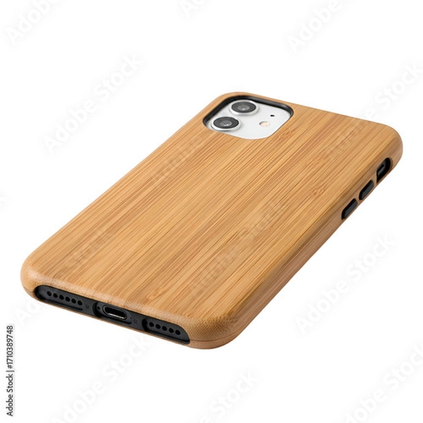 Fototapeta Phone Case Exhibits Wood Grain Texture and Precise Cutouts on Transparent Background