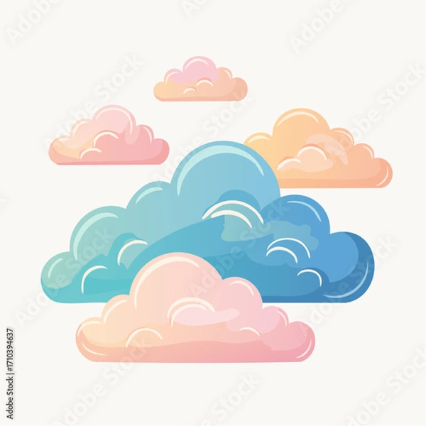 Fototapeta Pastel Cloudscape: Soft Blue Pink Orange Clouds Illustration