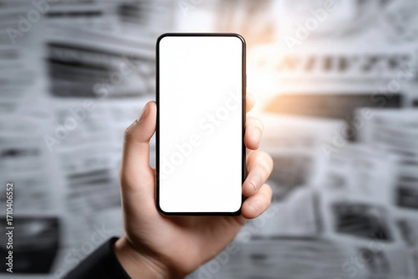 Fototapeta スマートフォンと情報社会の象徴的イメージ