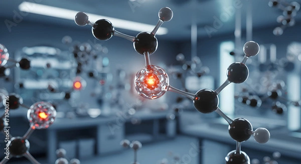 Fototapeta High-Resolution Molecular Structure Visualization in Modern Laboratory Environment Showcasing Intricate Atomic Bonds and Chemical Research Progress