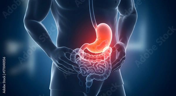 Fototapeta Detailed Illustration of Human Digestive System Focusing on Stomach Function and Health-Related Aspects for Medical and Educational Use
