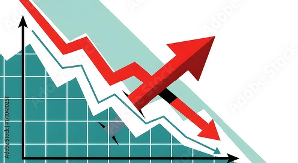 Fototapeta Dynamic Chart with Red Arrows: Analyzing Growth and Decline in Financial Markets with Statistical Data Visualizations and Business Insights