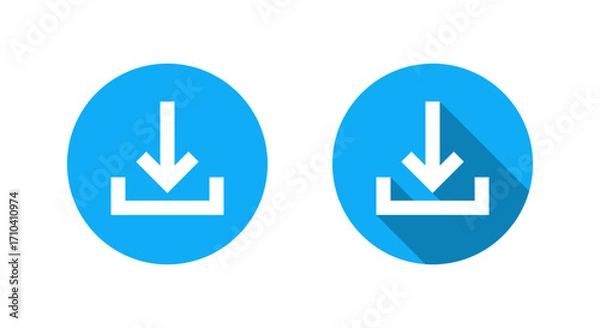 Fototapeta Download, save icon with long shadow. Down arrow with base line symbol