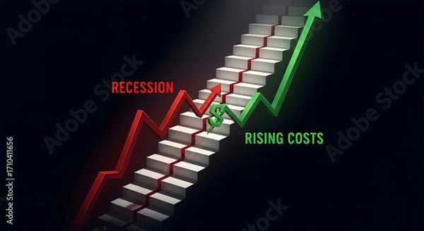 Fototapeta Rising Costs Against Recession Illustrated Through A Graph Depicting Economic Trends And Financial Analysis Represented By Staircase Metrics