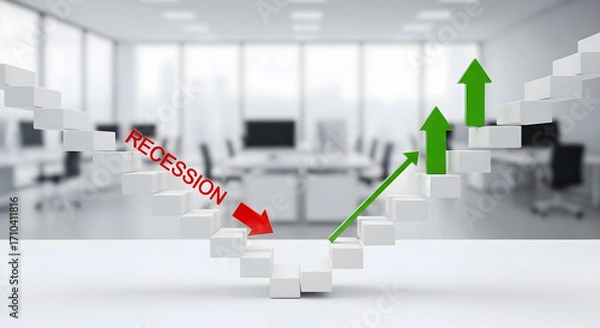 Fototapeta Business Growth and Economic Trends: Symbolizing Recession and Recovery with Graphs and Statistics in Modern Office Setting