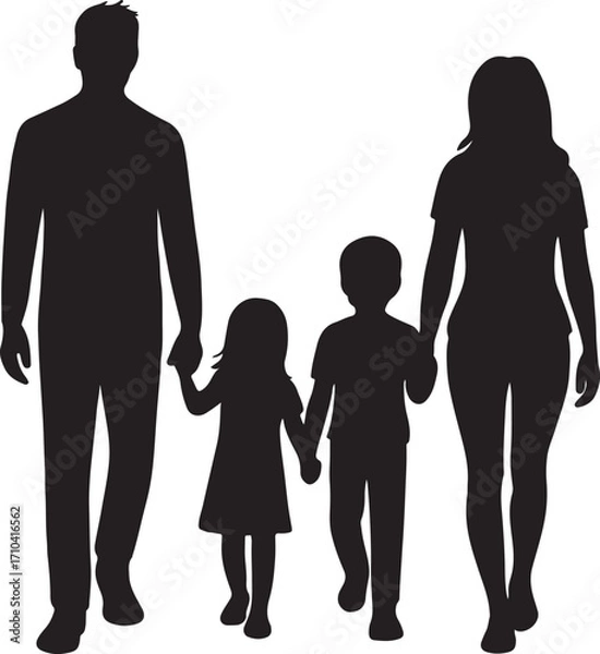 Obraz Parent and Child Holding Hands Silhouette – Family Bond Vector