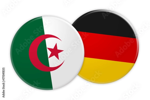 Fototapeta News Concept: Algeria Flag Button On Germany Flag Button, 3d illustration on white background