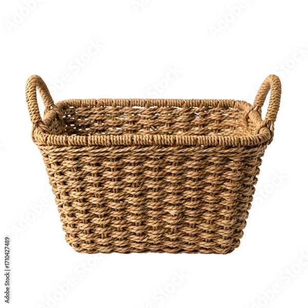 Fototapeta Woven Basket Sits Against Transparent Background, Displaying Craftsmanship and Texture Detail