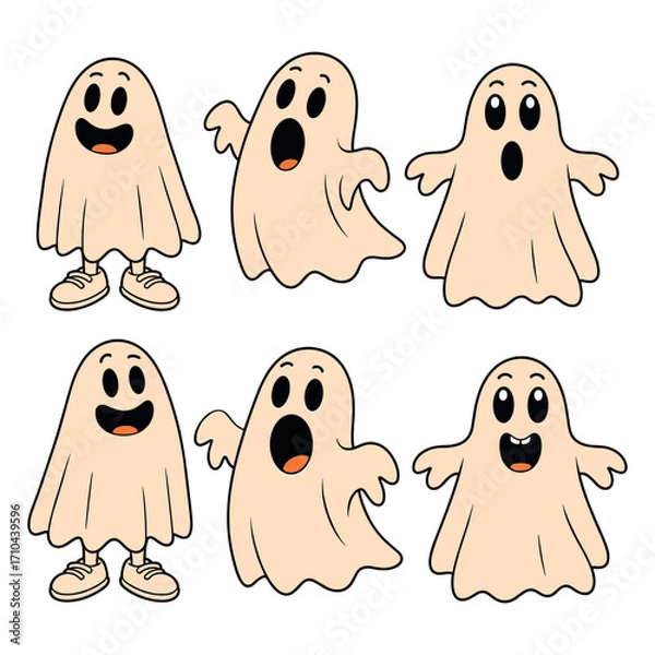 Obraz Halloween Funny and Spooky Ghost Illustrations