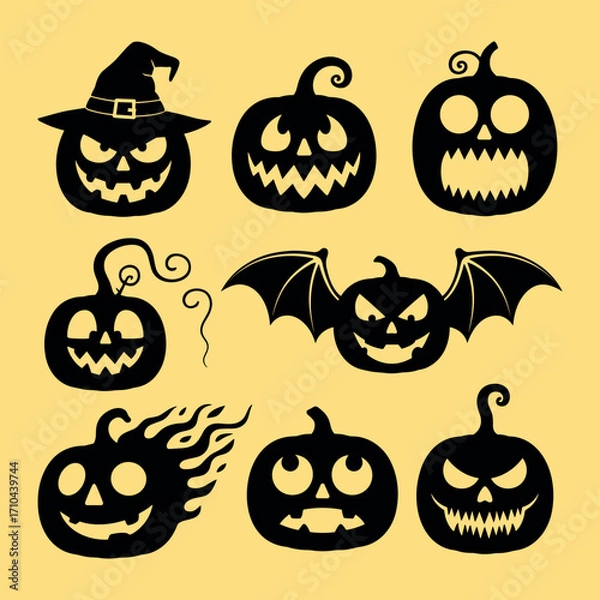 Obraz Halloween Silhouettes Vector Spooky Pumpkin Vector