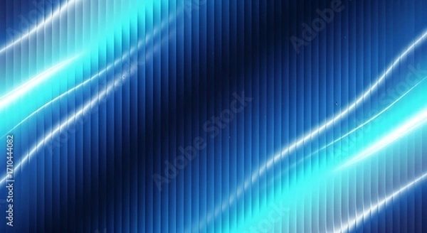 Fototapeta Abstract blue and cyan glowing light streaks over a textured dark background with vertical lines