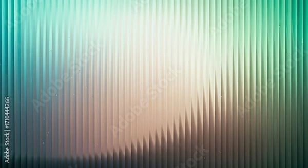 Fototapeta Abstract textured background with vertical ribbed glass effect and soft gradient of teal green and warm beige colors
