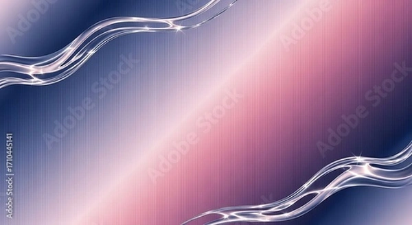 Fototapeta Abstract background with flowing liquid light streams and vertical stripes in blue and pink hues