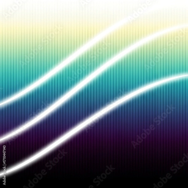 Fototapeta Abstract background with glowing white waves and vertical lines in teal and purple hues