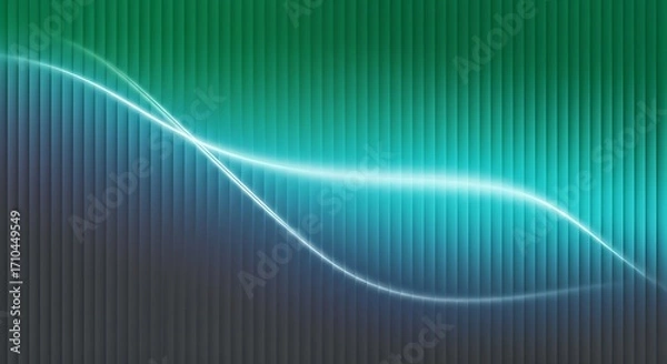 Fototapeta Abstract glowing blue wave flowing over a vertical green and blue digital grid background