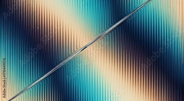 Fototapeta Abstract background with vertical lines and a diagonal crack in vibrant blue green and beige colors