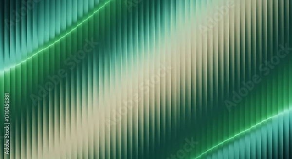 Fototapeta Abstract textured background with vertical ribbed lines and diagonal glowing green and beige streaks