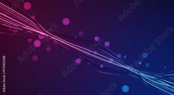 Fototapeta Abstract background with swirling neon light trails and bokeh effects in vibrant pink and blue hues