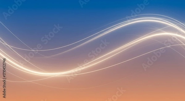 Fototapeta Abstract glowing light waves flowing across a gradient background of blue and orange hues