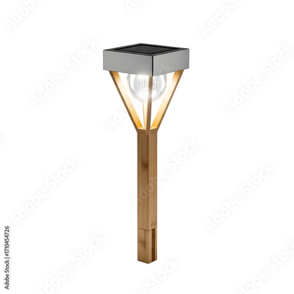 Fototapeta Solar Powered Garden Light Illuminates with a Glowing Sphere on Transparent Background, Outdoor Lighting