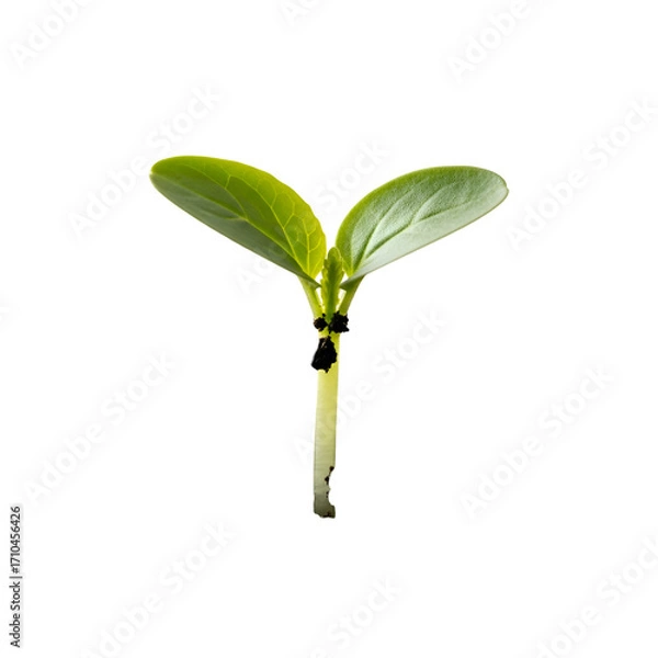 Fototapeta Sprout Grows Upward with Green Leaves on Transparent Background in Studio Shot, New Life