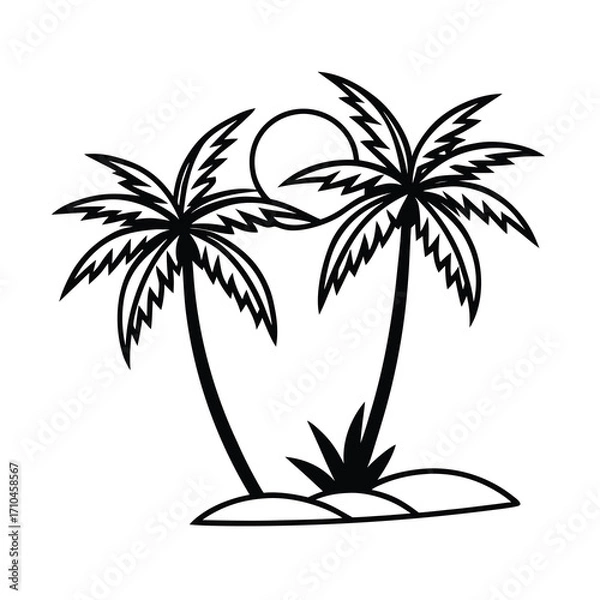 Fototapeta two palm trees with sunset vector illustration