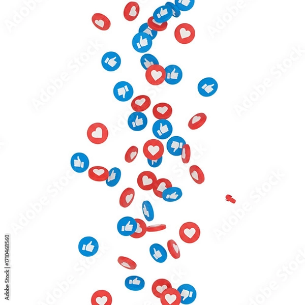 Fototapeta Falling social media likes and hearts icons isolated on white background