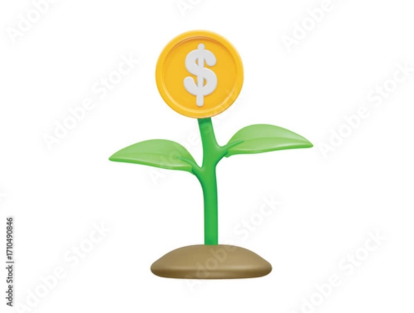 Obraz Money tree plant icon 3d render illustration
